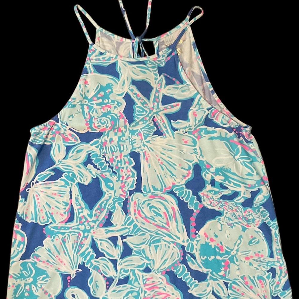 Lilly Pulitzer Aqua, Blue and Pink Swirl Top spaghetti straps